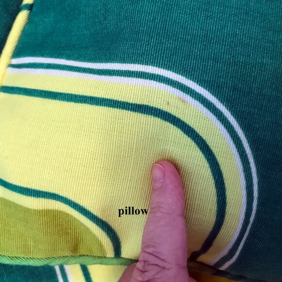 Vintage 70s Op Art Bedspread with Pillow Shams: Green Yellow Mod Bed Cover - Picture 7 of 9